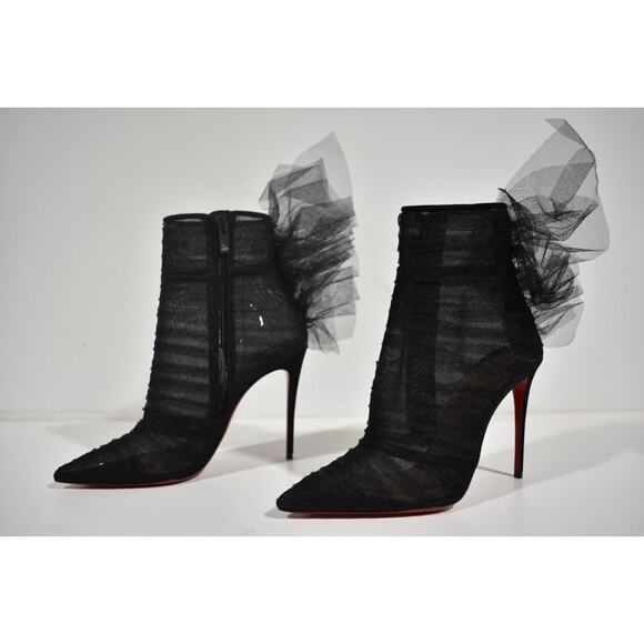 Christian Louboutin Libellibooty 100 Black Mesh Tulle Ankle Boot Heel Pump 37 - Picture 10 of 12